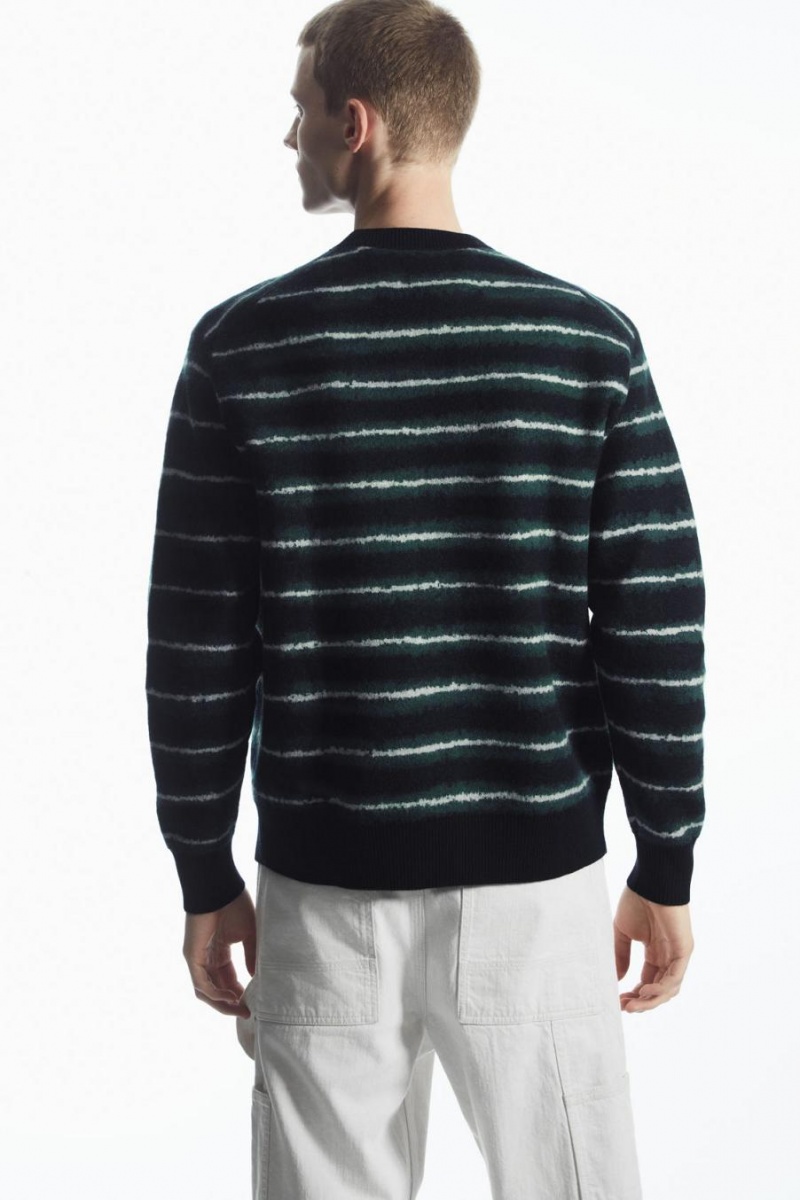 COS Csíkos Boiled-wool Jumpers Férfi Sötétkék | YLI-098521
