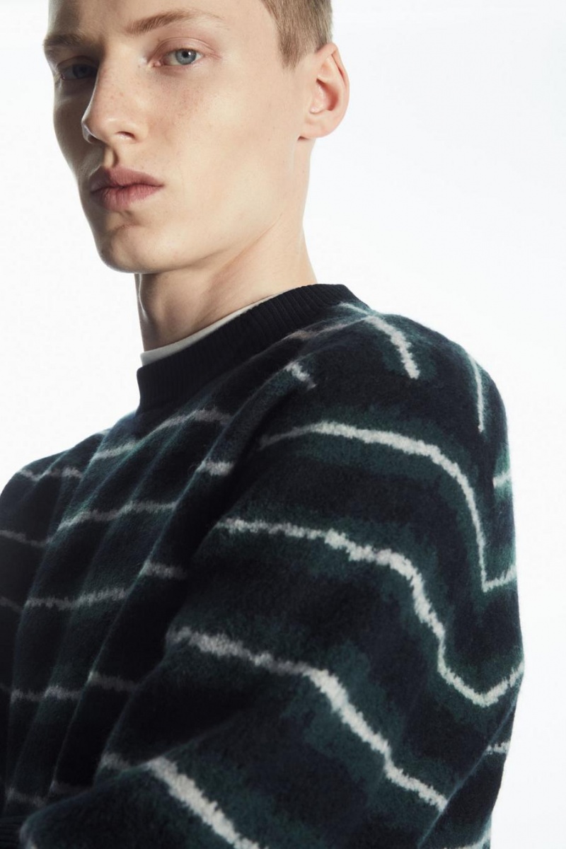 COS Csíkos Boiled-wool Jumpers Férfi Sötétkék | YLI-098521
