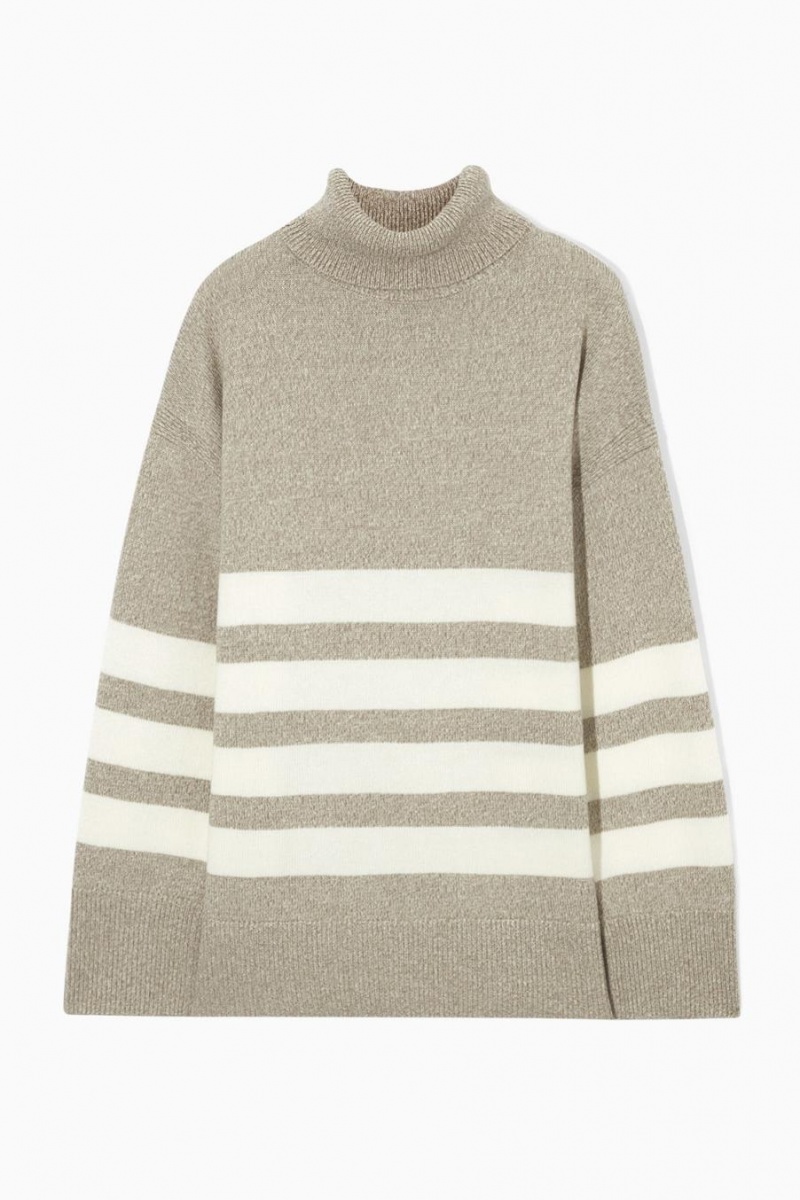 COS Csíkos Gyapjú Turtleneck Jumpers Női Bézs | MDS-174635