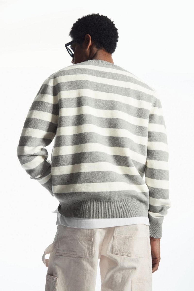COS Csíkos Kötött Jumpers Férfi Szürke | JYX-831240