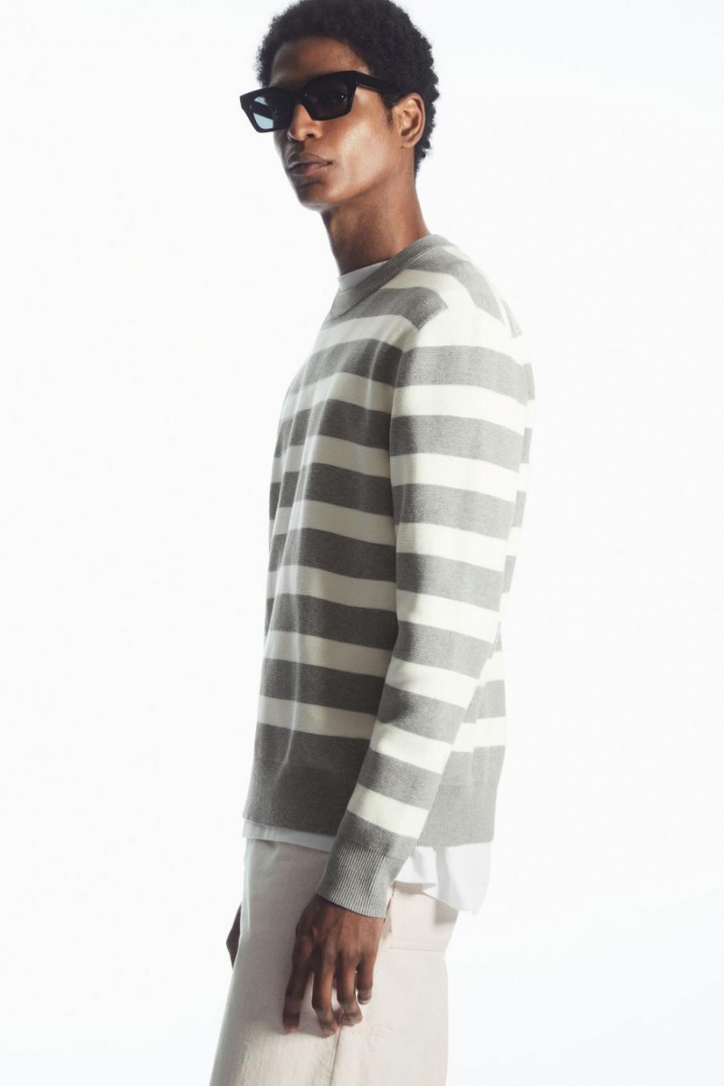COS Csíkos Kötött Jumpers Férfi Szürke | JYX-831240