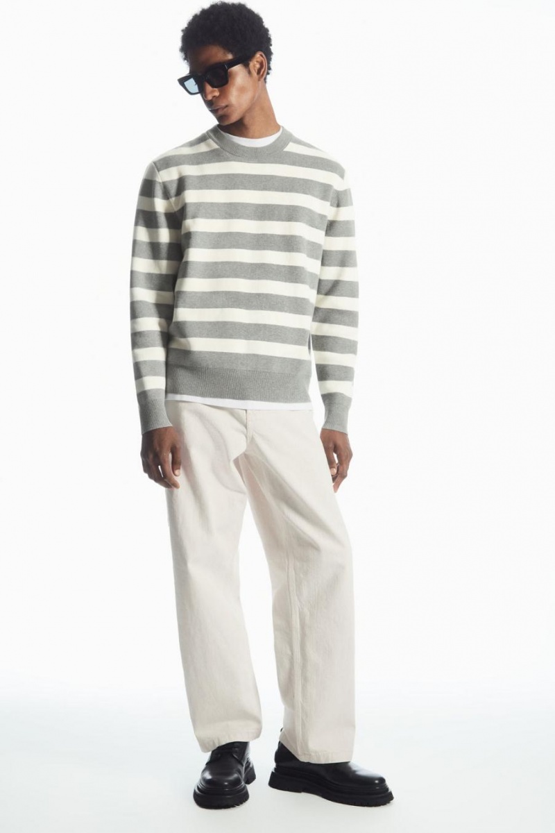 COS Csíkos Kötött Jumpers Férfi Szürke | JYX-831240