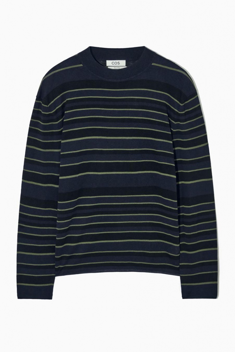 COS Csíkos Kötött Long-sleeved Póló Férfi Sötétkék | XLM-728015