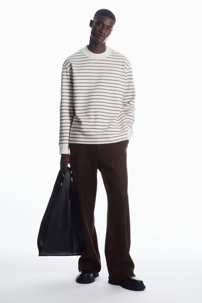 COS Csíkos Mock-neck Long-sleeved Póló Férfi Fehér | DPQ-526408
