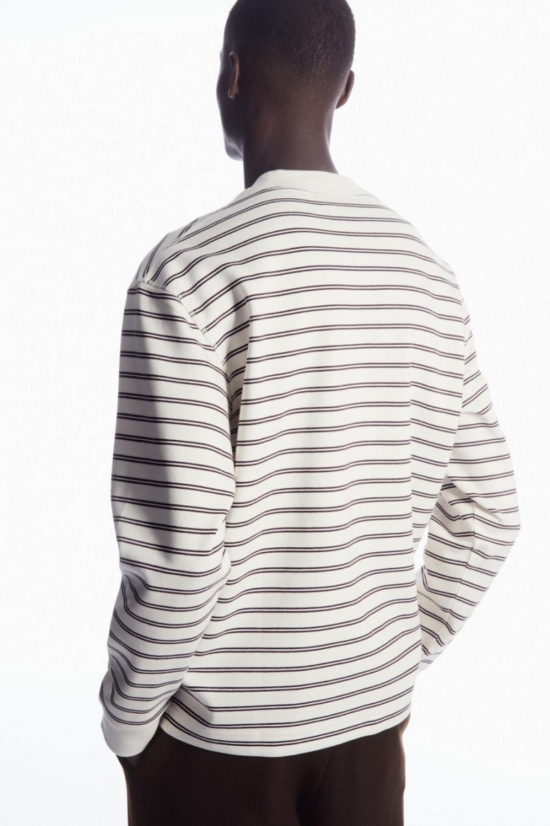COS Csíkos Mock-neck Long-sleeved Póló Férfi Fehér | DPQ-526408