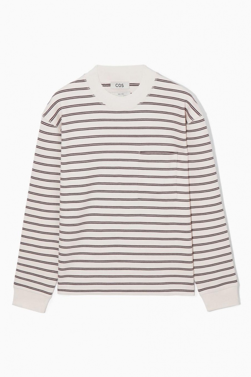 COS Csíkos Mock-neck Long-sleeved Póló Férfi Fehér | DPQ-526408