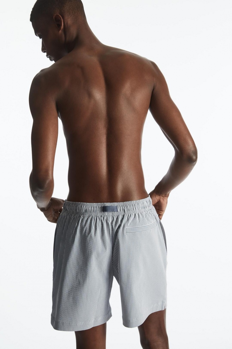 COS Csíkos Seersucker Swim Shorts Úszóruhák Férfi Sötétkék Fehér | JUV-157920