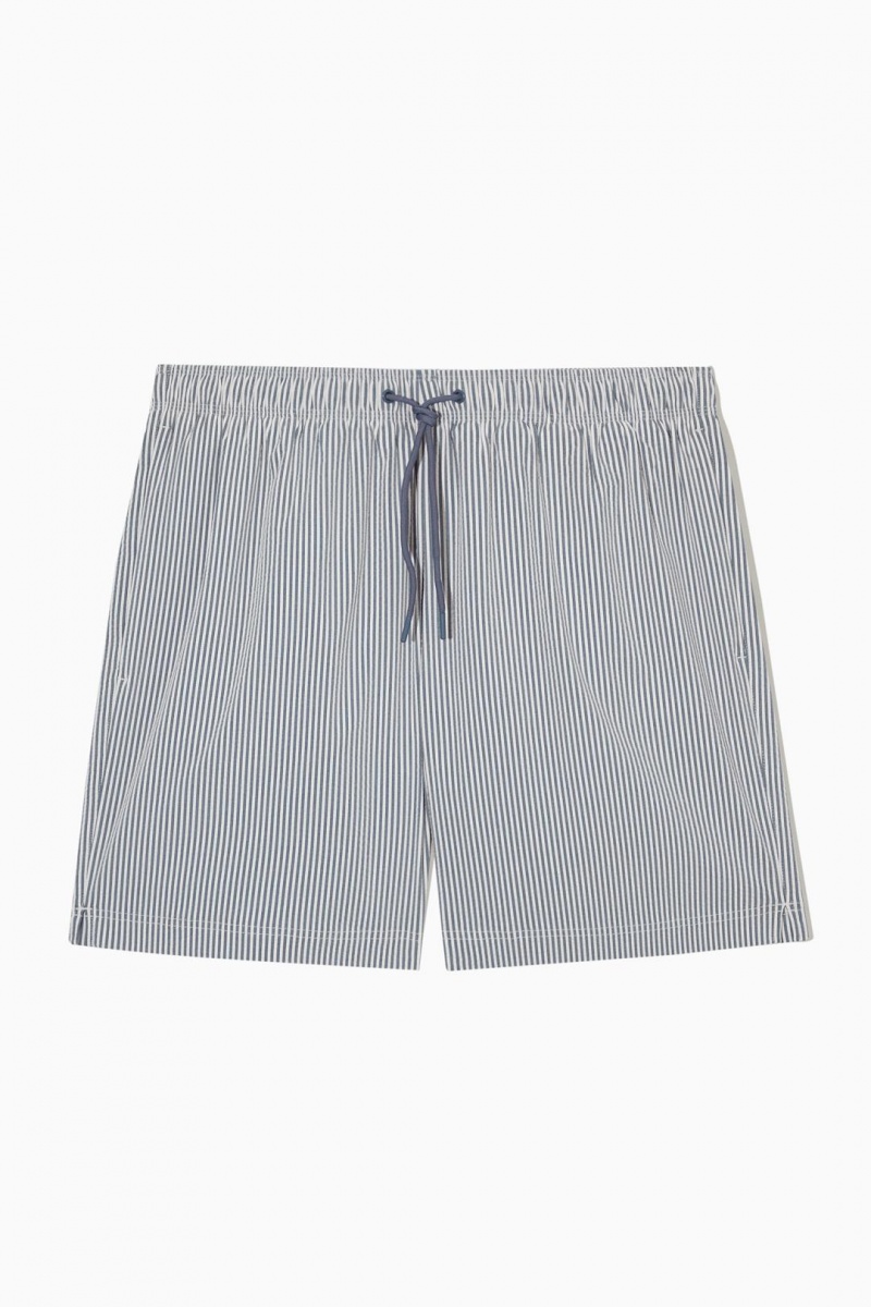 COS Csíkos Seersucker Swim Shorts Úszóruhák Férfi Sötétkék Fehér | JUV-157920