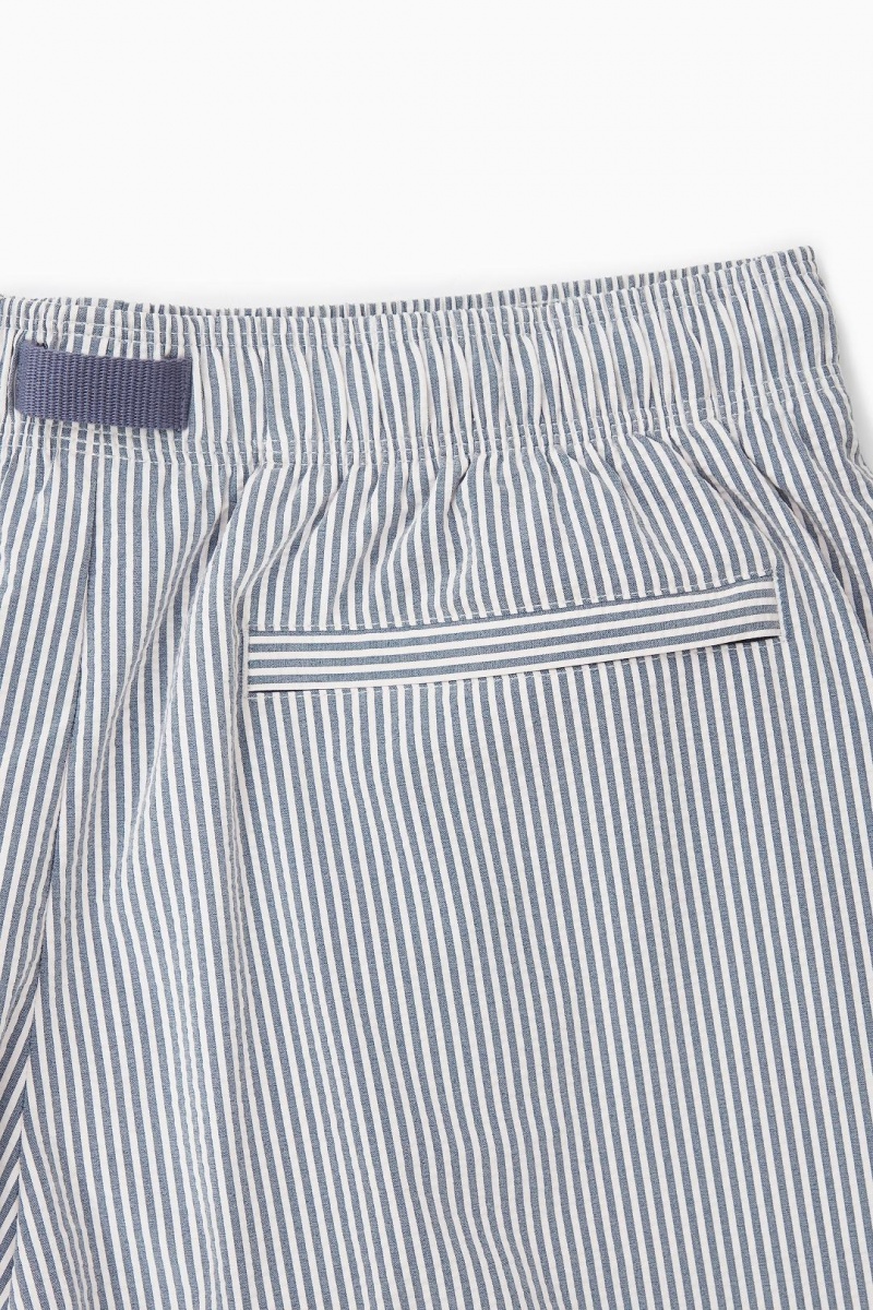 COS Csíkos Seersucker Swim Shorts Úszóruhák Férfi Sötétkék Fehér | JUV-157920