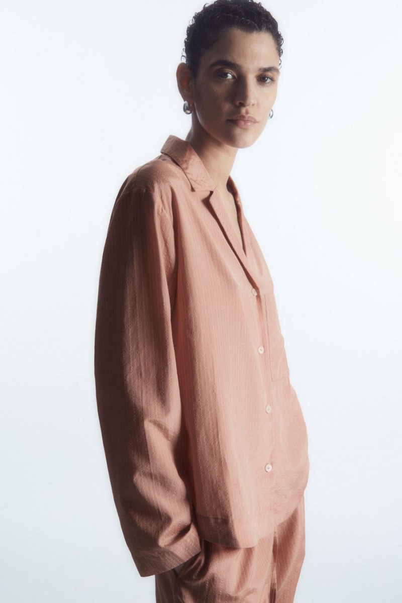 COS Csíkos Silk-blend Pizsama Női Rózsaszín | BHC-014237