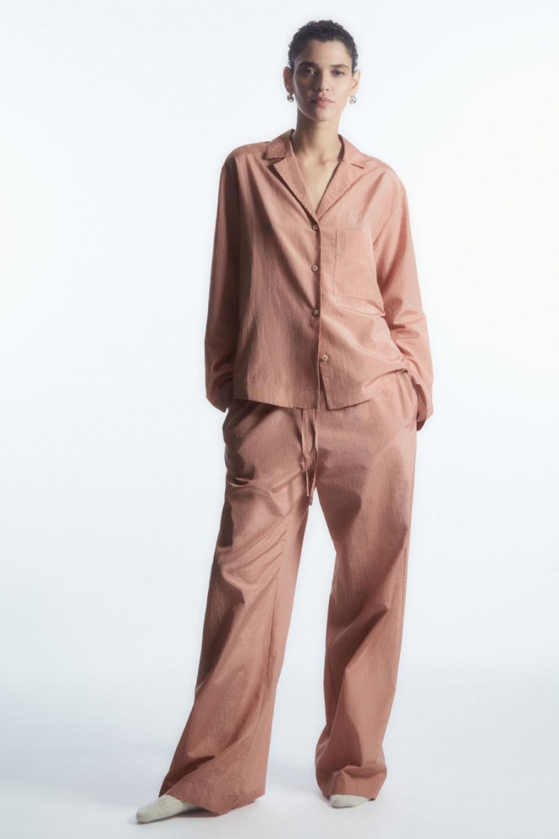 COS Csíkos Silk-blend Pizsama Női Rózsaszín | SMO-157490