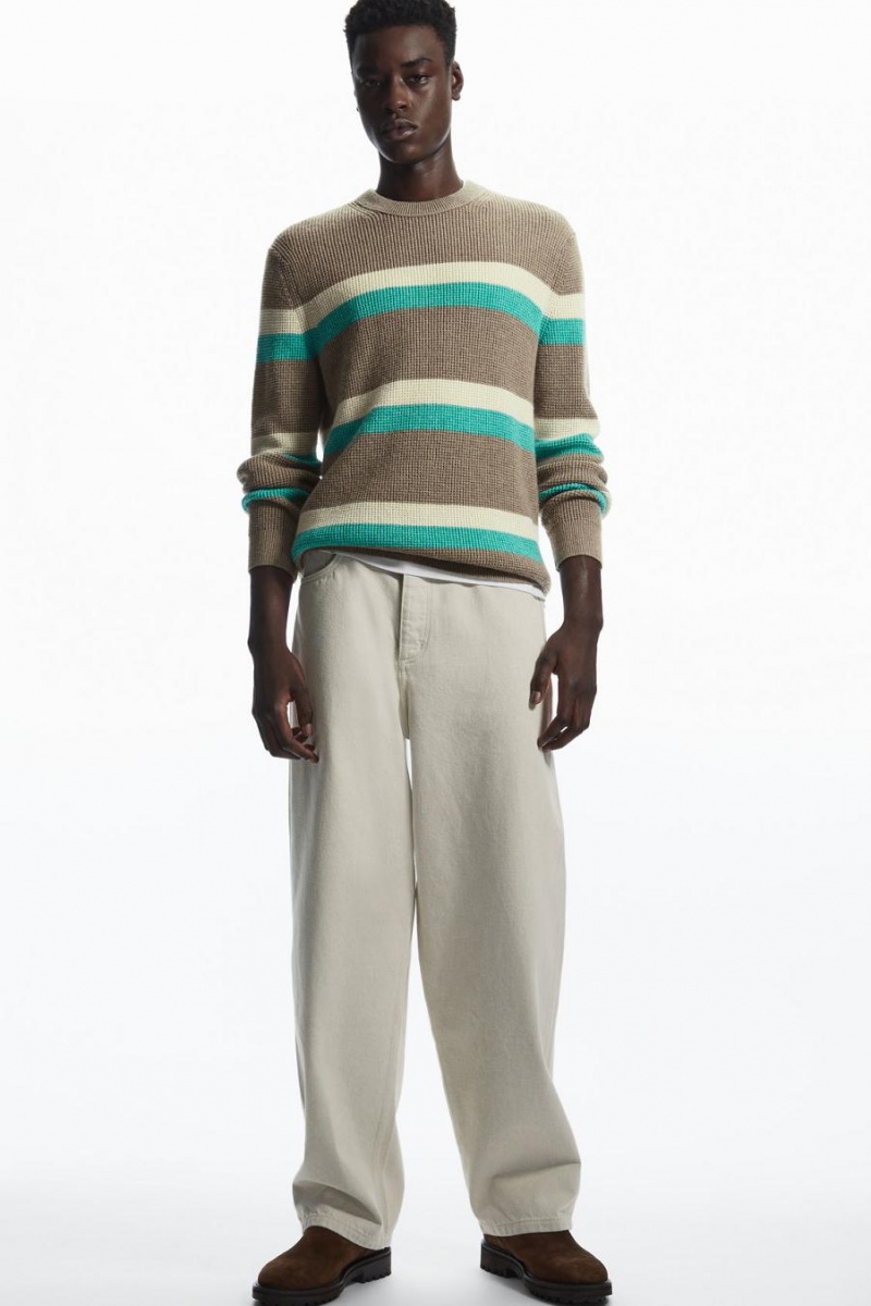 COS Csíkos Waffle-knit Gyapjú Jumpers Férfi Bézs Türkiz | MNJ-709542