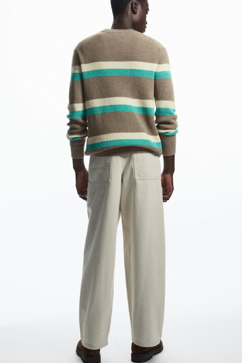 COS Csíkos Waffle-knit Gyapjú Jumpers Férfi Bézs Türkiz | MNJ-709542