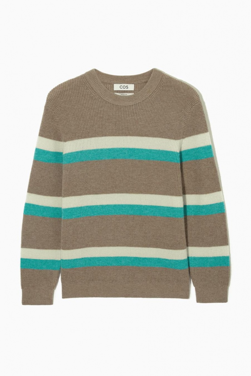 COS Csíkos Waffle-knit Gyapjú Jumpers Férfi Bézs Türkiz | MNJ-709542