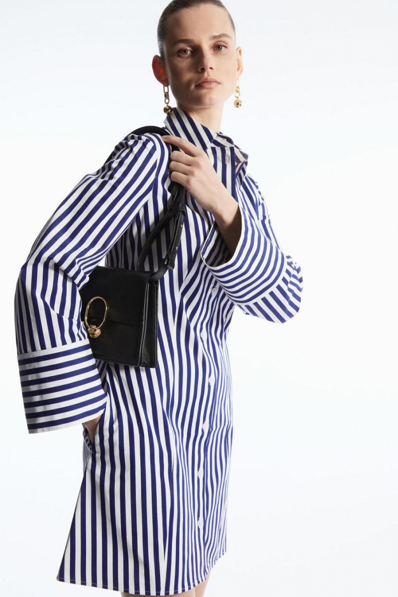 COS Csíkos Waisted Mini Shirt Ruha Női Kék Fehér | RCW-074915