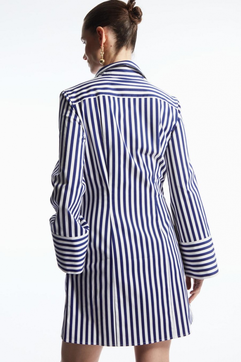 COS Csíkos Waisted Mini Shirt Ruha Női Kék Fehér | RCW-074915