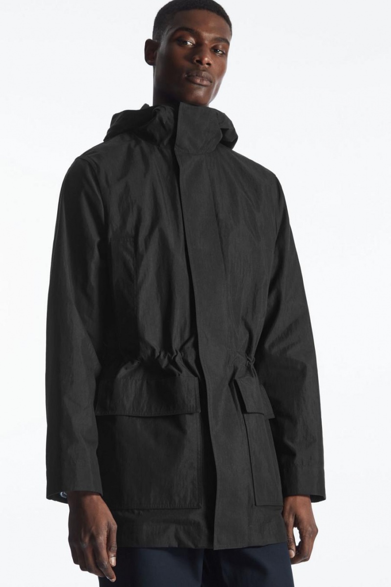 COS Csuklyás Nejlon Parka Férfi Fekete | BND-402195