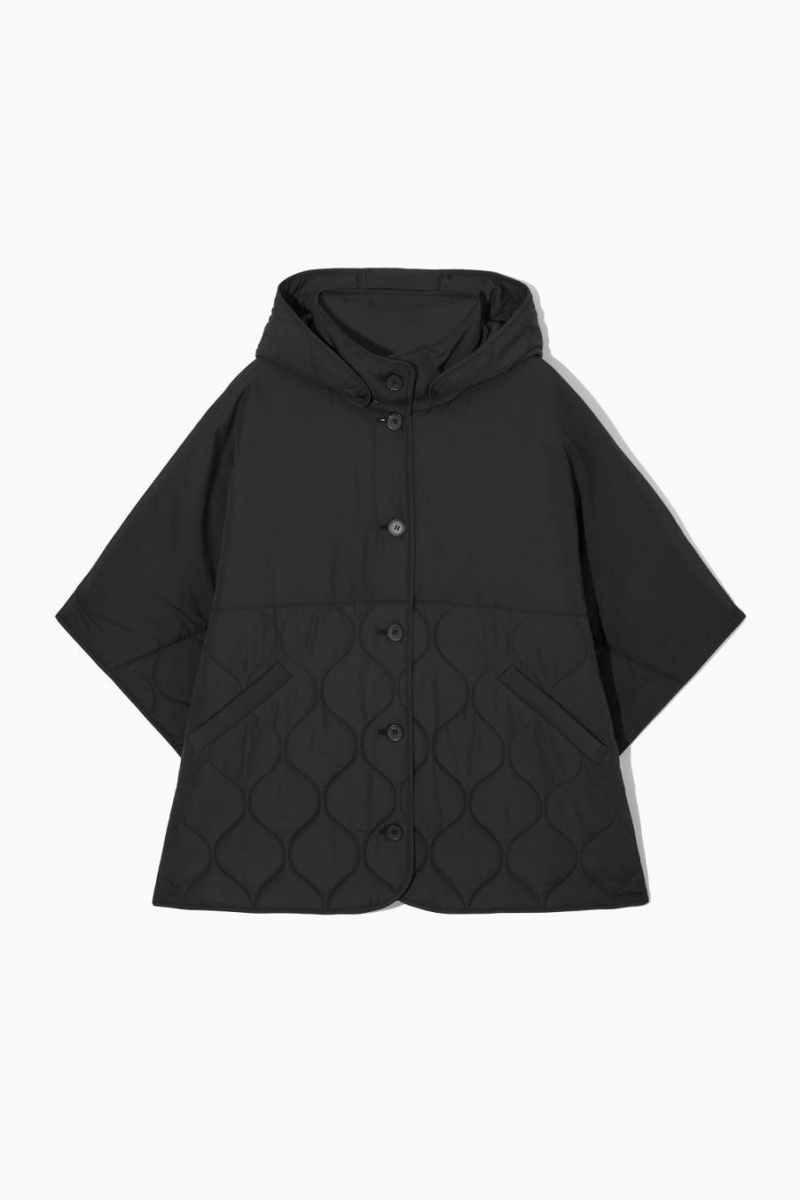 COS Csuklyás Párnázott Capes Női Fekete | DES-359702