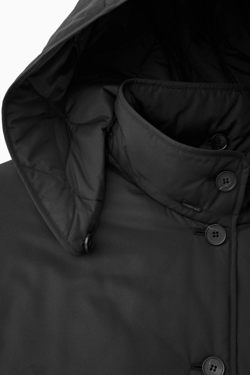 COS Csuklyás Párnázott Capes Női Fekete | DES-359702