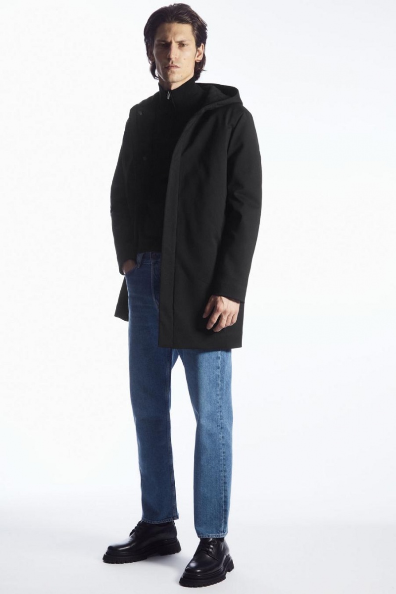 COS Csuklyás Párnázott Parka Férfi Fekete | RBW-475902