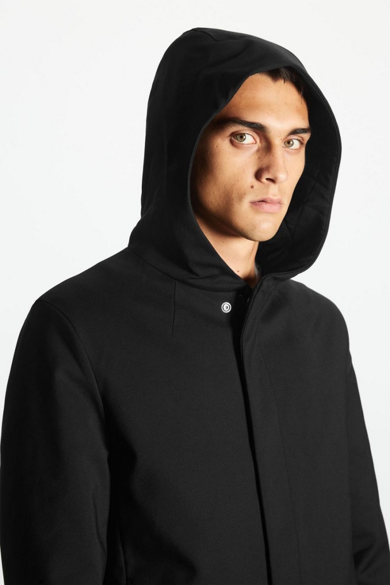 COS Csuklyás Párnázott Parka Férfi Fekete | RBW-475902