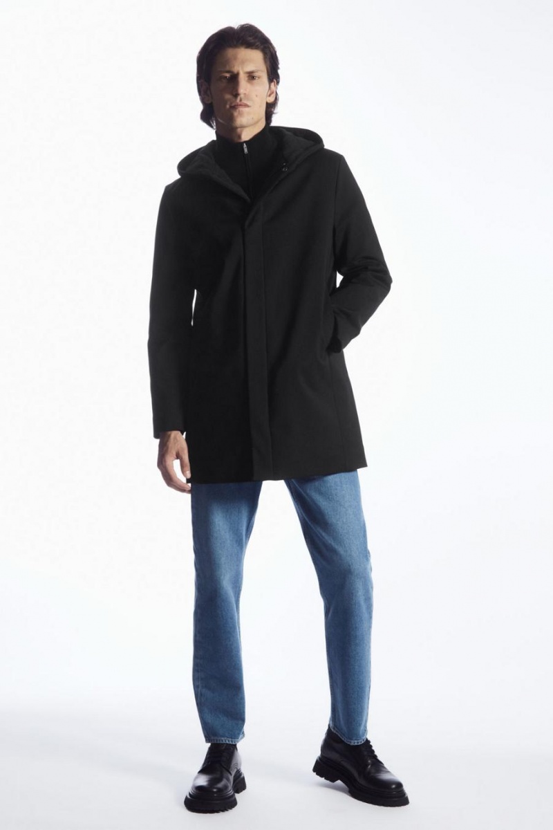 COS Csuklyás Párnázott Parka Férfi Fekete | RBW-475902