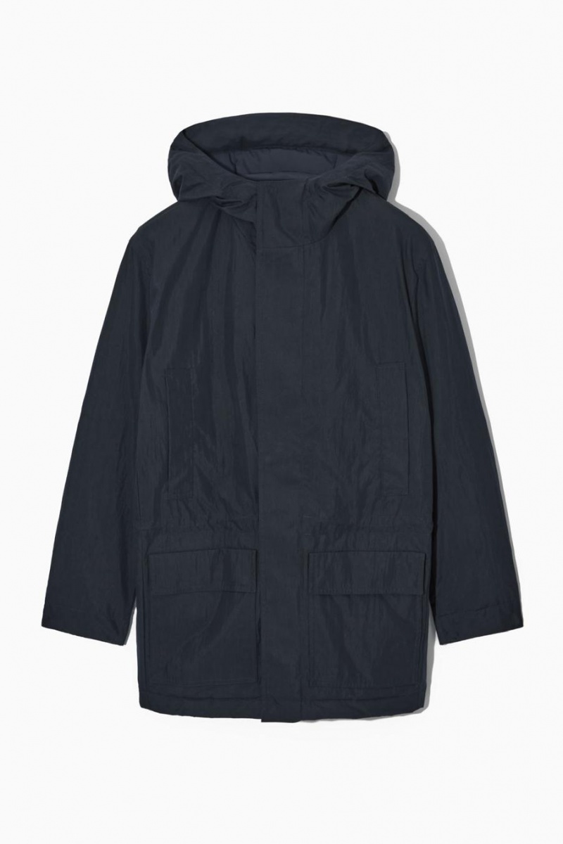 COS Csuklyás Párnázott Parka Férfi Sötétkék | ROG-351289