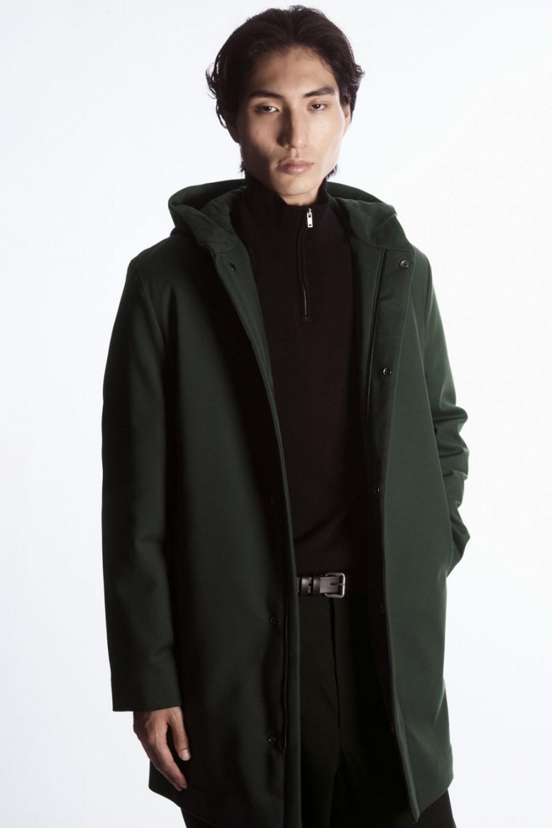 COS Csuklyás Párnázott Parka Férfi Sötétzöld | APZ-152036