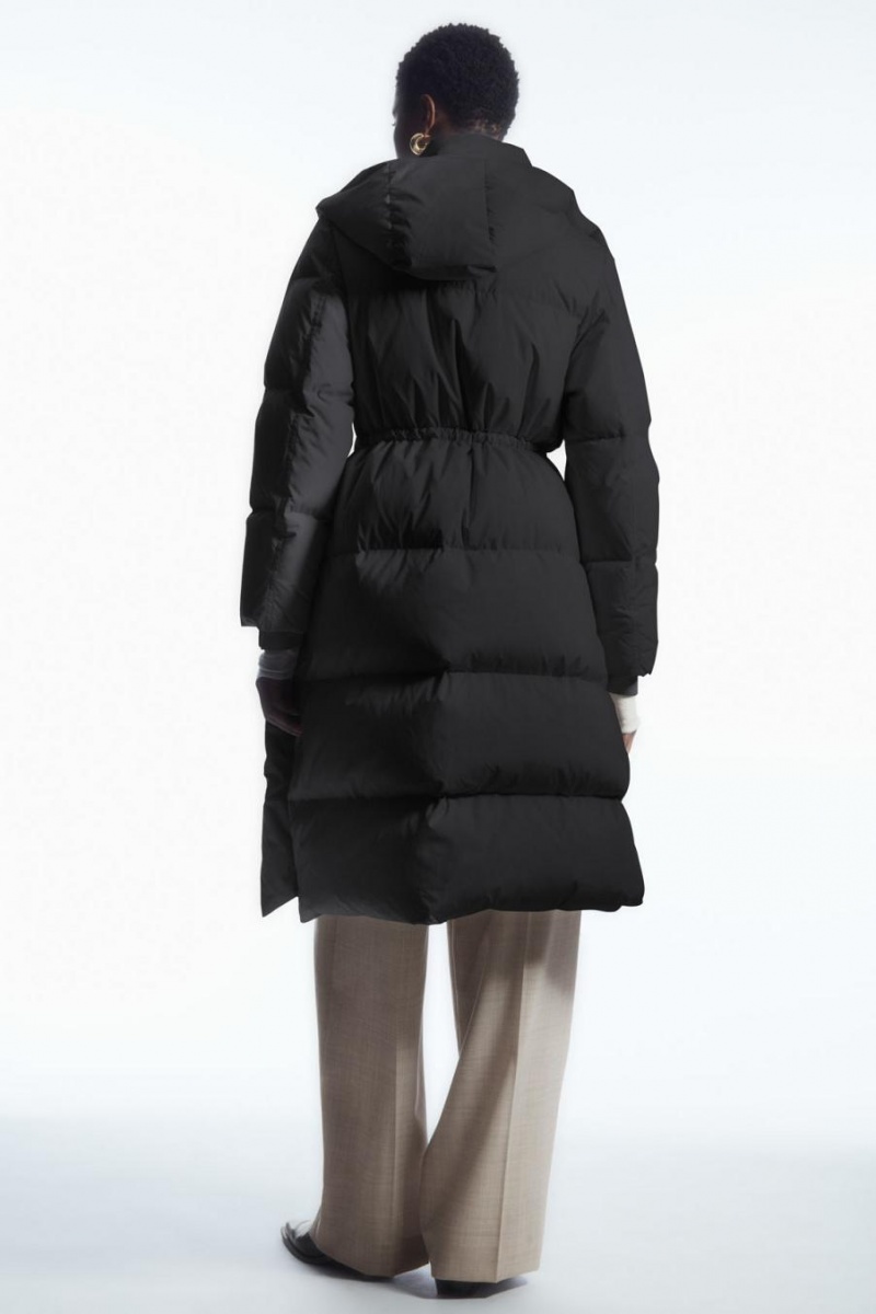 COS Csuklyás Recycled Down Puffer Kabát Női Fekete | CNK-680154