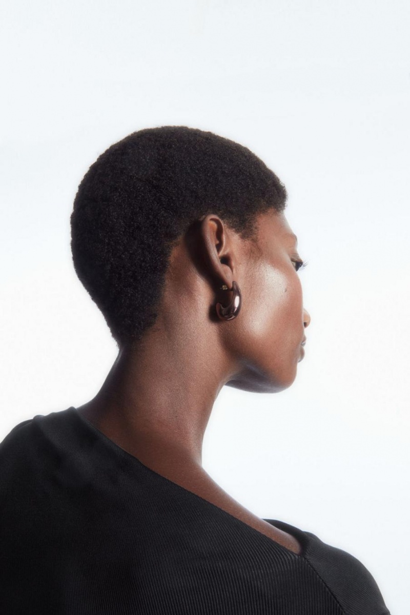 COS Curved Teardrop Fülbevalók Női Sötétbarna | ONS-261397