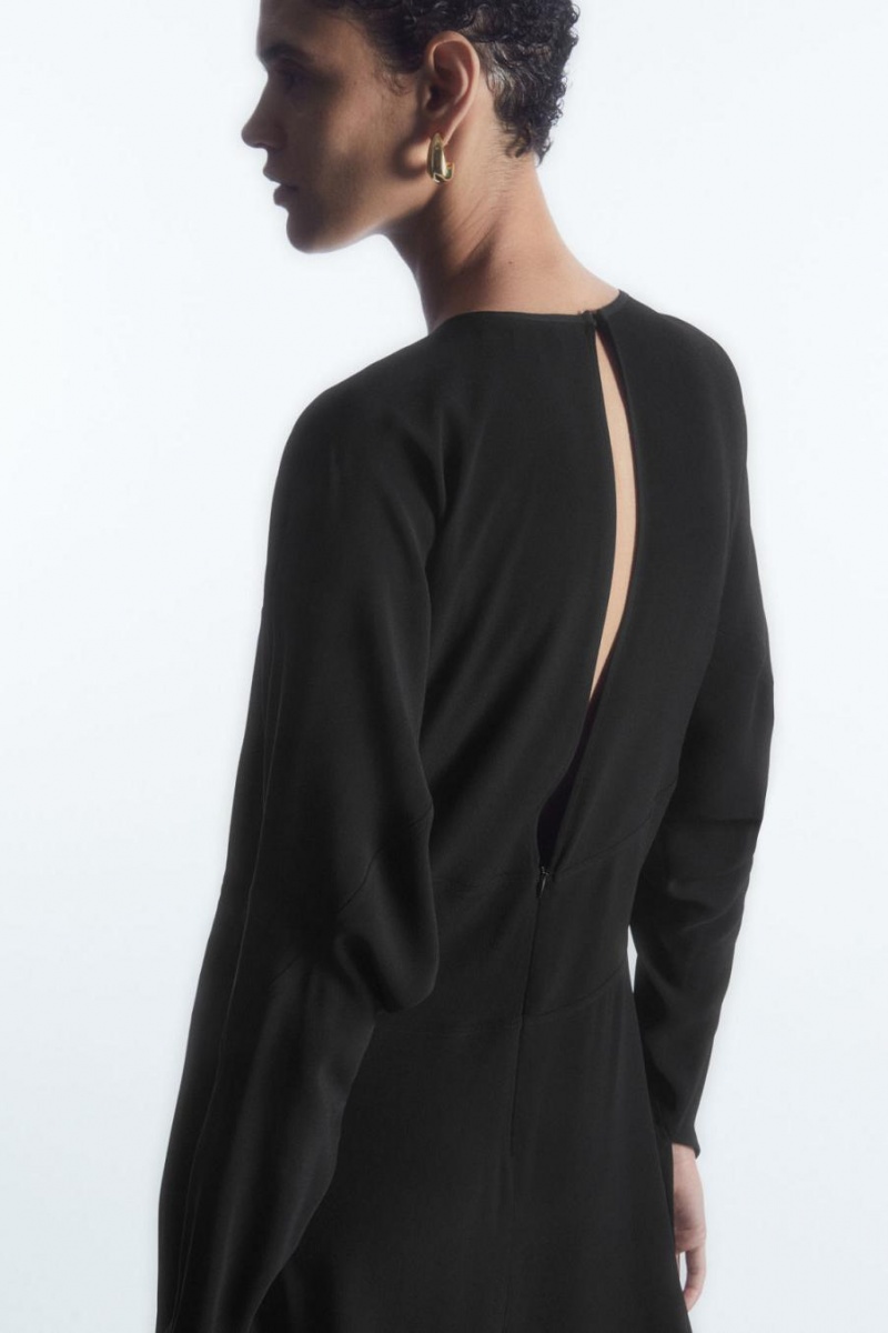 COS Cutout Fit-and-flare Midi Ruha Női Fekete | UNH-643517