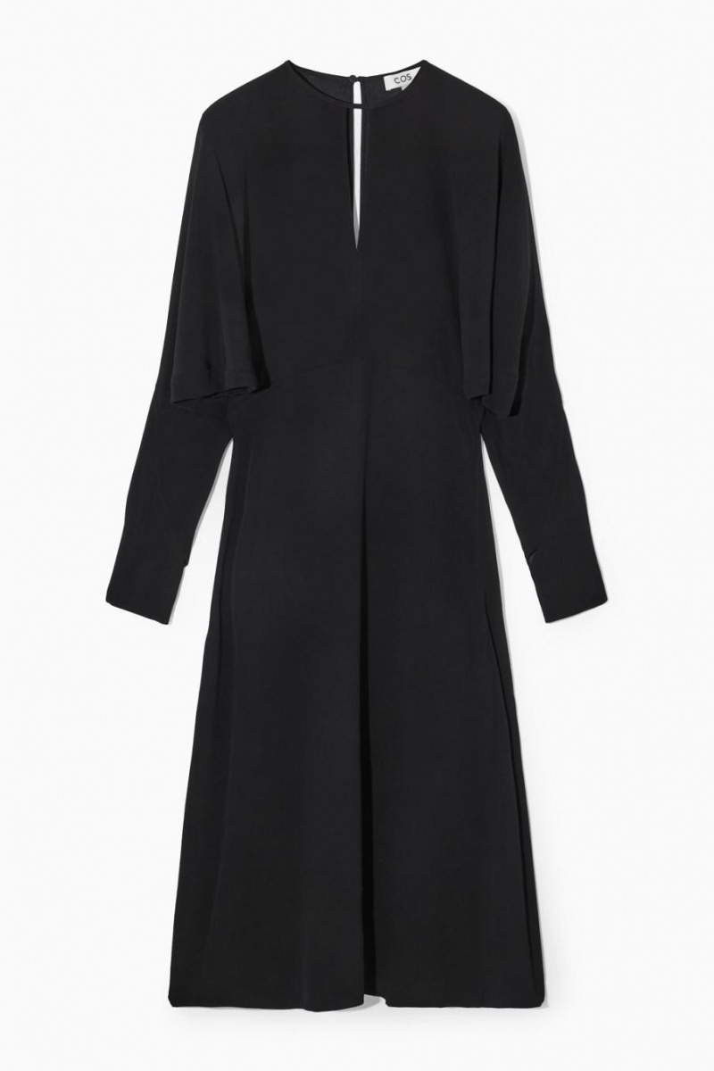 COS Cutout Fit-and-flare Midi Ruha Női Fekete | UNH-643517