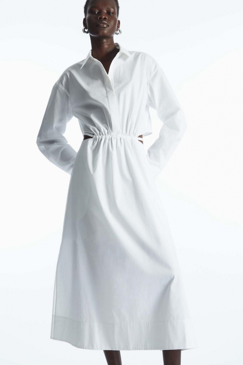 COS Cutout-waist Midi Shirt Ruha Női Fehér | HVZ-149503