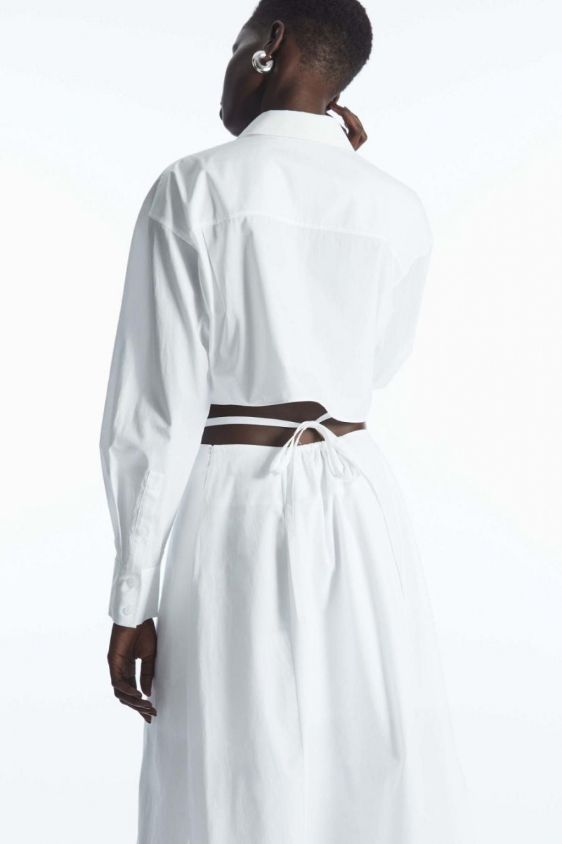 COS Cutout-waist Midi Shirt Ruha Női Fehér | HVZ-149503