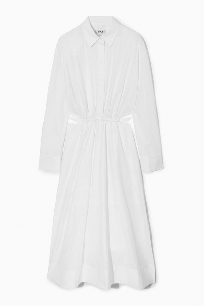 COS Cutout-waist Midi Shirt Ruha Női Fehér | HVZ-149503