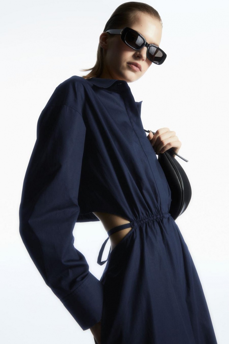 COS Cutout-waist Midi Shirt Ruha Női Sötétkék | ZTI-371420