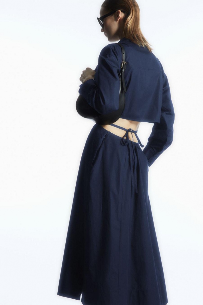 COS Cutout-waist Midi Shirt Ruha Női Sötétkék | ZTI-371420