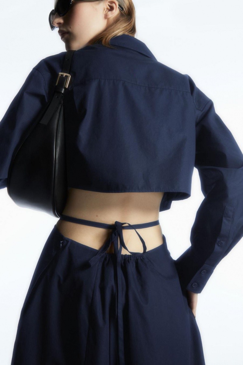 COS Cutout-waist Midi Shirt Ruha Női Sötétkék | ZTI-371420