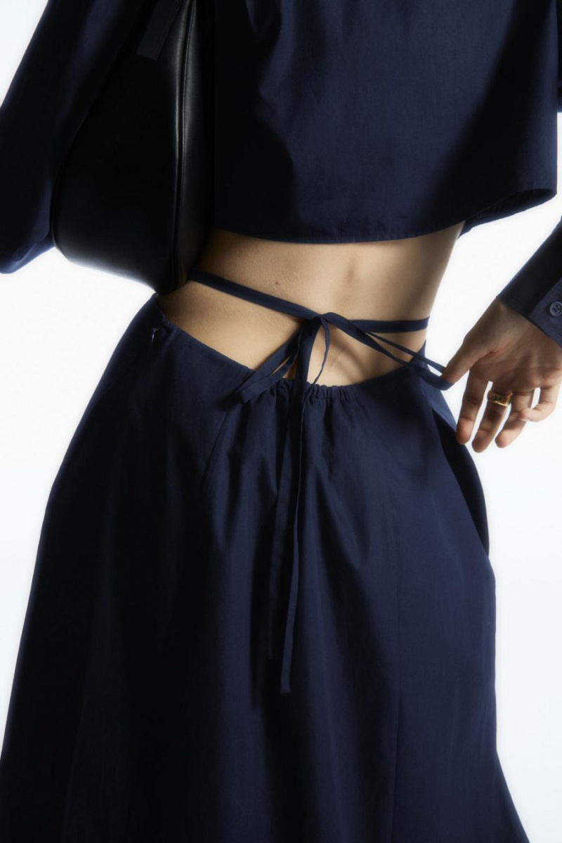 COS Cutout-waist Midi Shirt Ruha Női Sötétkék | ZTI-371420