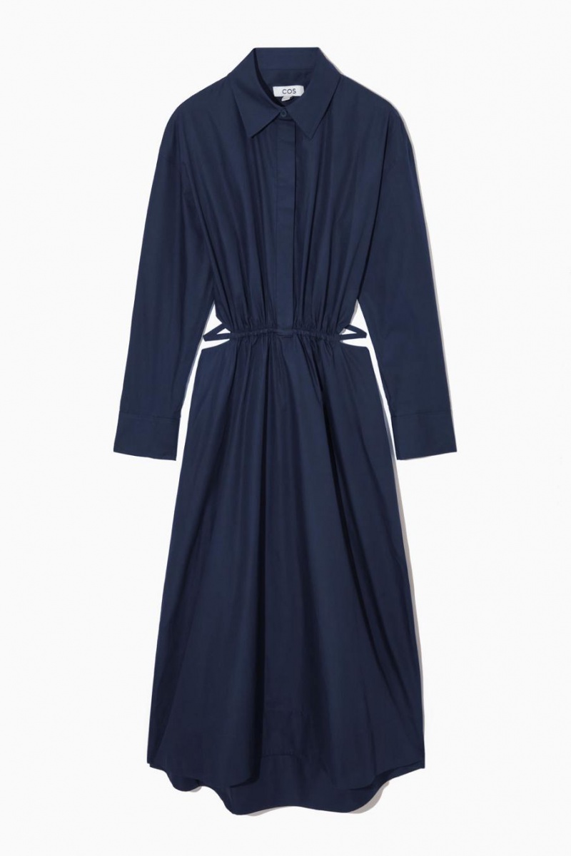 COS Cutout-waist Midi Shirt Ruha Női Sötétkék | ZTI-371420
