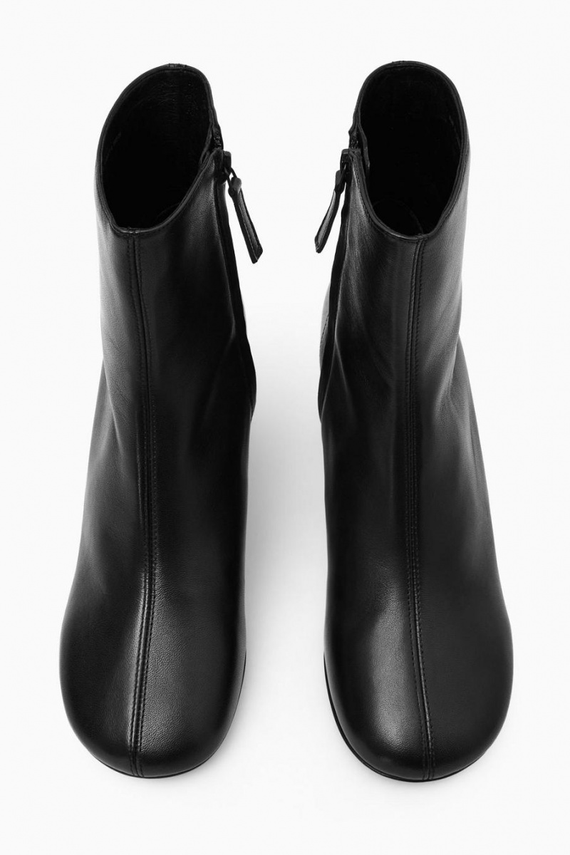 COS Cylinder-heel Bőr Sock Csizma Női Fekete | NCT-712540