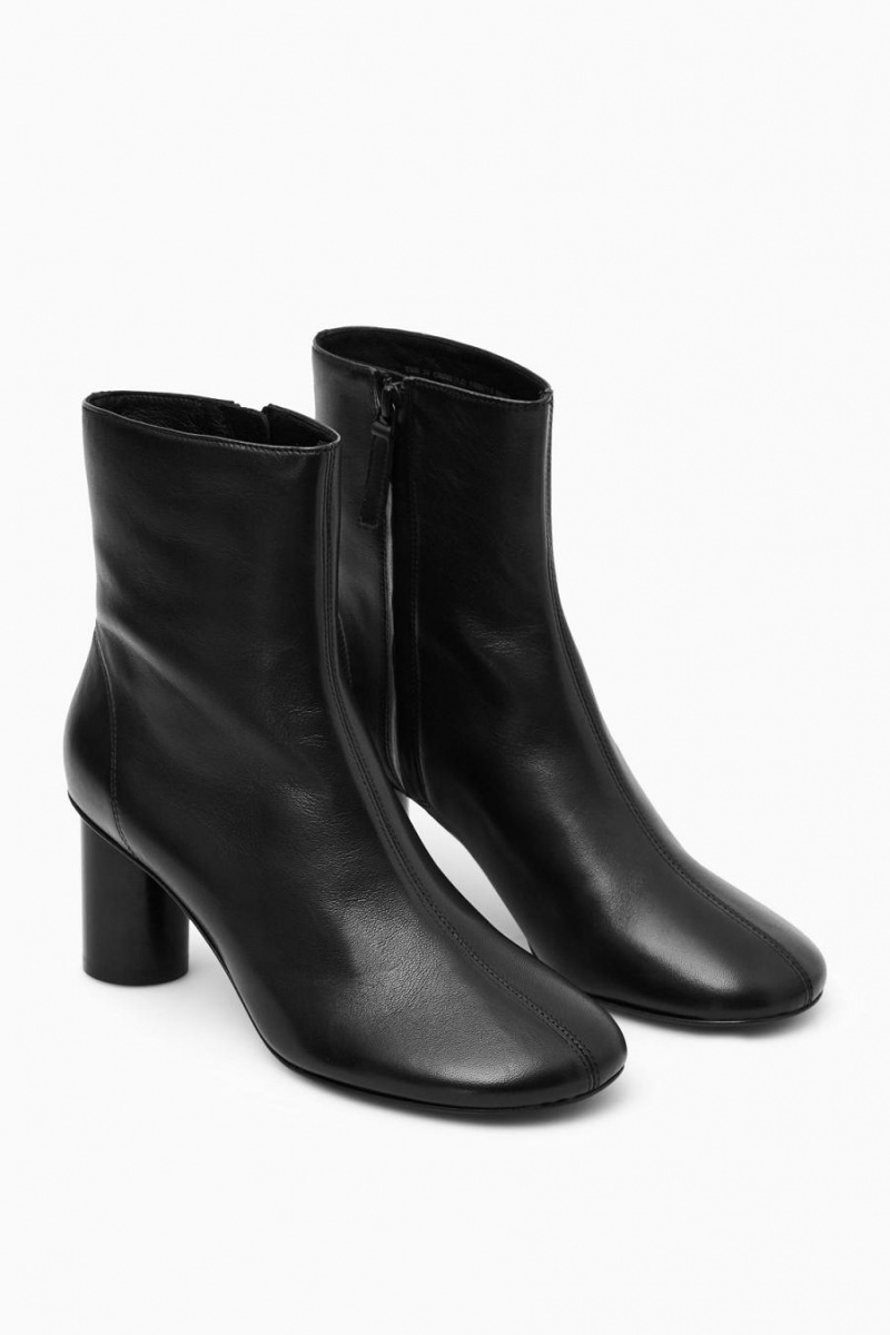 COS Cylinder-heel Bőr Sock Csizma Női Fekete | NCT-712540
