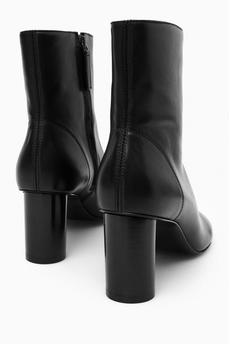 COS Cylinder-heel Bőr Sock Csizma Női Fekete | NCT-712540
