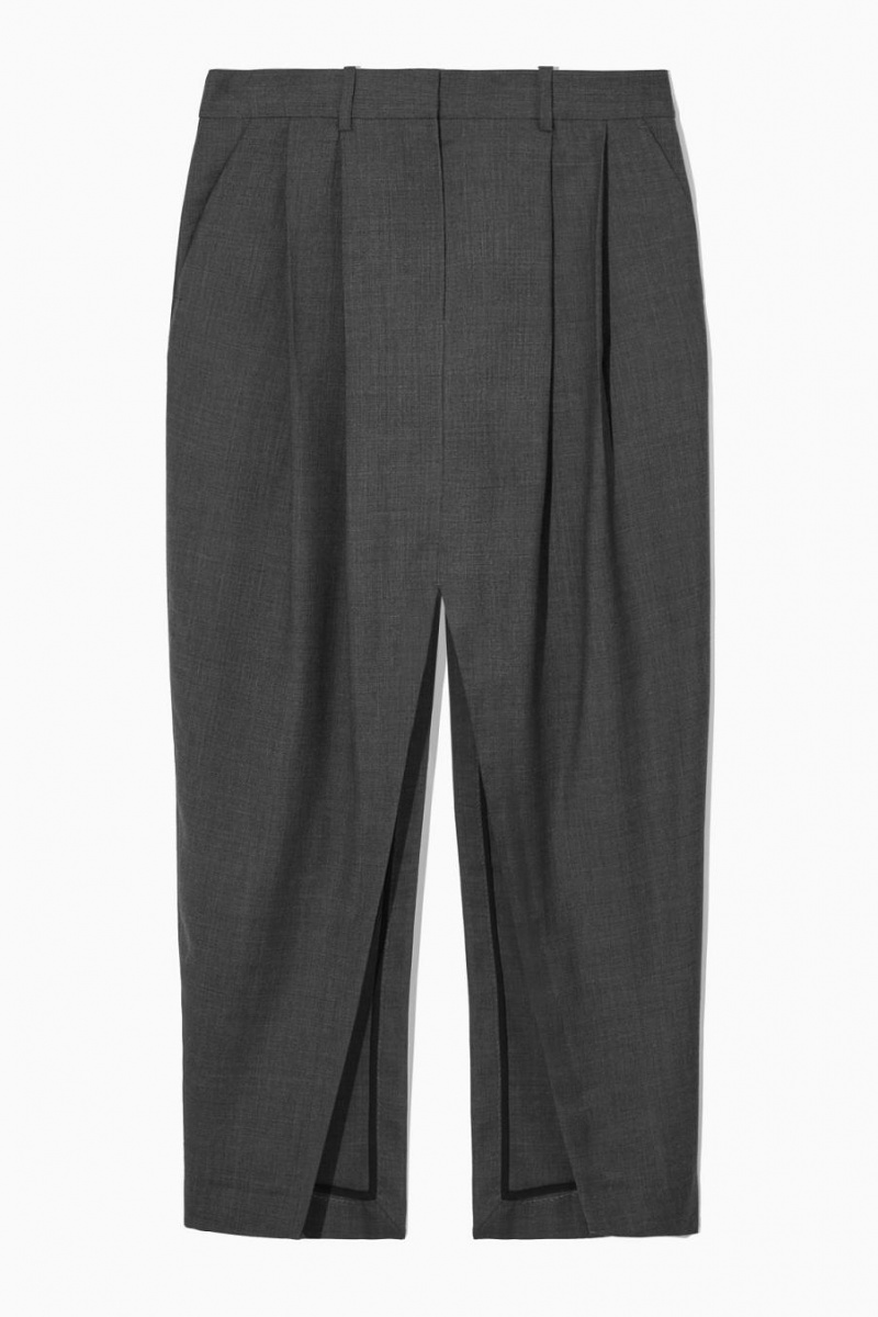 COS Deconstructed Gyapjú Pencil Szoknya Női Sötétszürke | FWY-694103