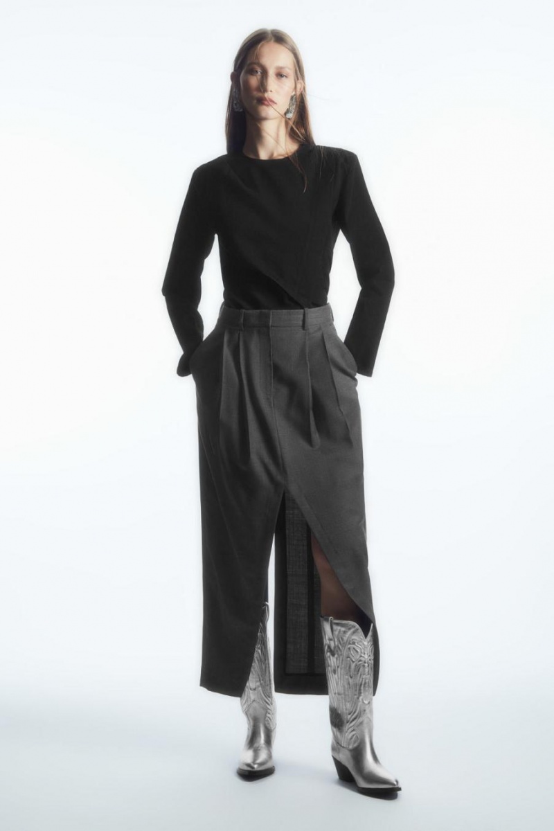 COS Deconstructed Gyapjú Pencil Szoknya Női Sötétszürke | FWY-694103