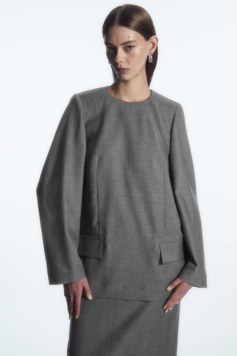 COS Deconstructed Power-shoulder Gyapjú Felső Női Szürke | ELQ-824159