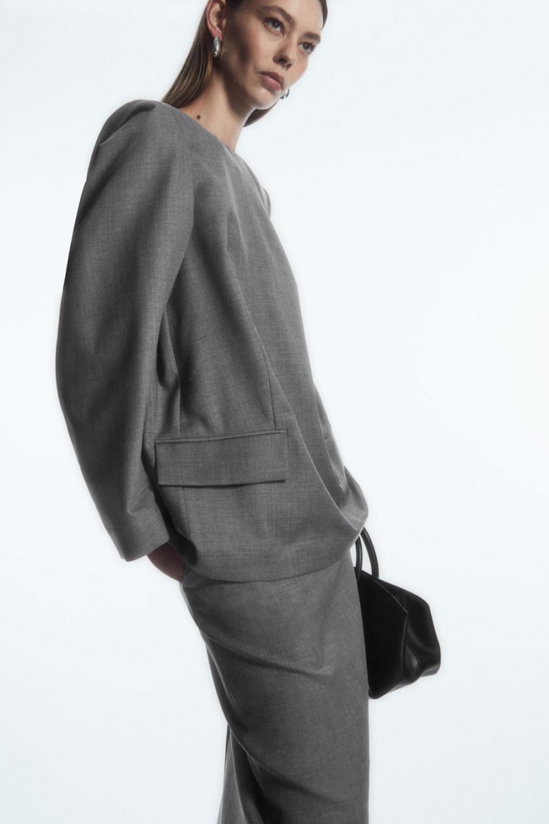 COS Deconstructed Power-shoulder Gyapjú Felső Női Szürke | ELQ-824159
