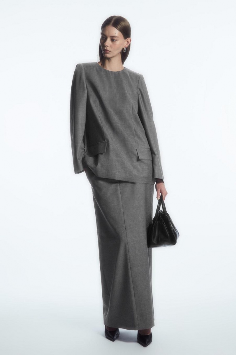 COS Deconstructed Power-shoulder Gyapjú Felső Női Szürke | ELQ-824159