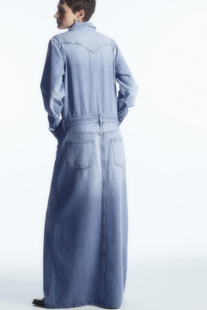 COS Denim Maxi Shirt Ruha Női Világos Kék | PDN-537081