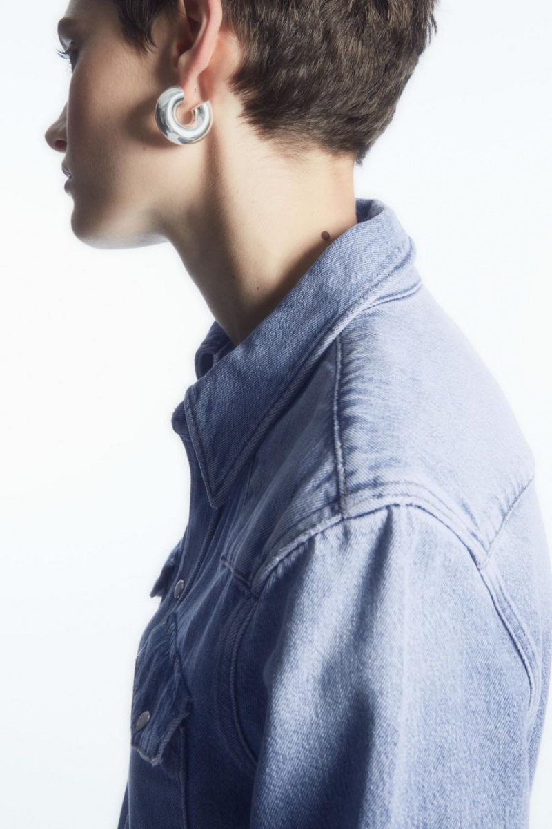COS Denim Maxi Shirt Ruha Női Világos Kék | PDN-537081